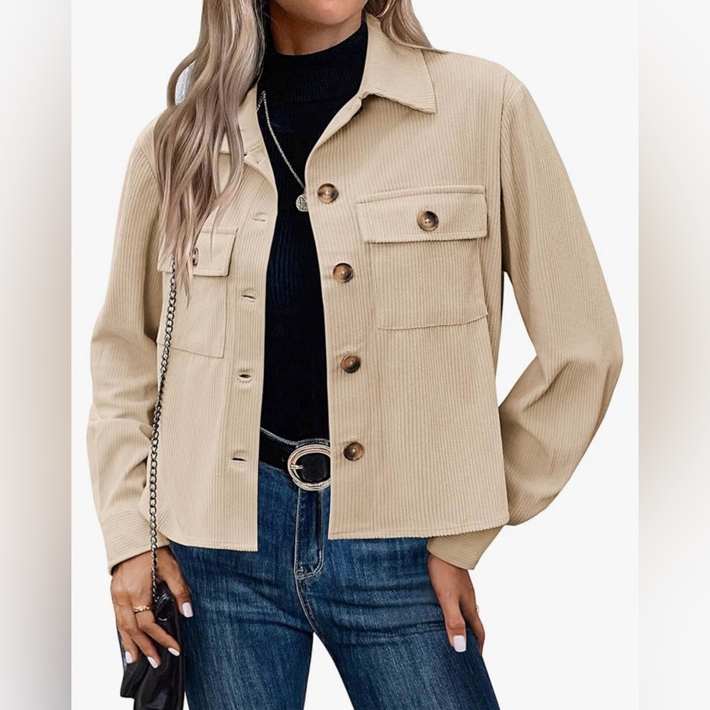 Womens Fashion Cropped Corduroy Button Down Crop Jackets
